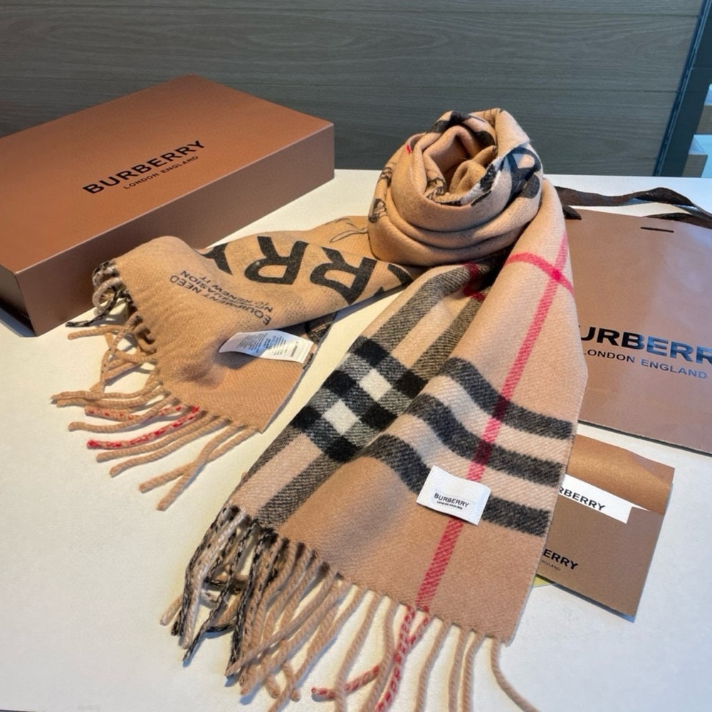 Burberry Beige and Black Plaid Scarf